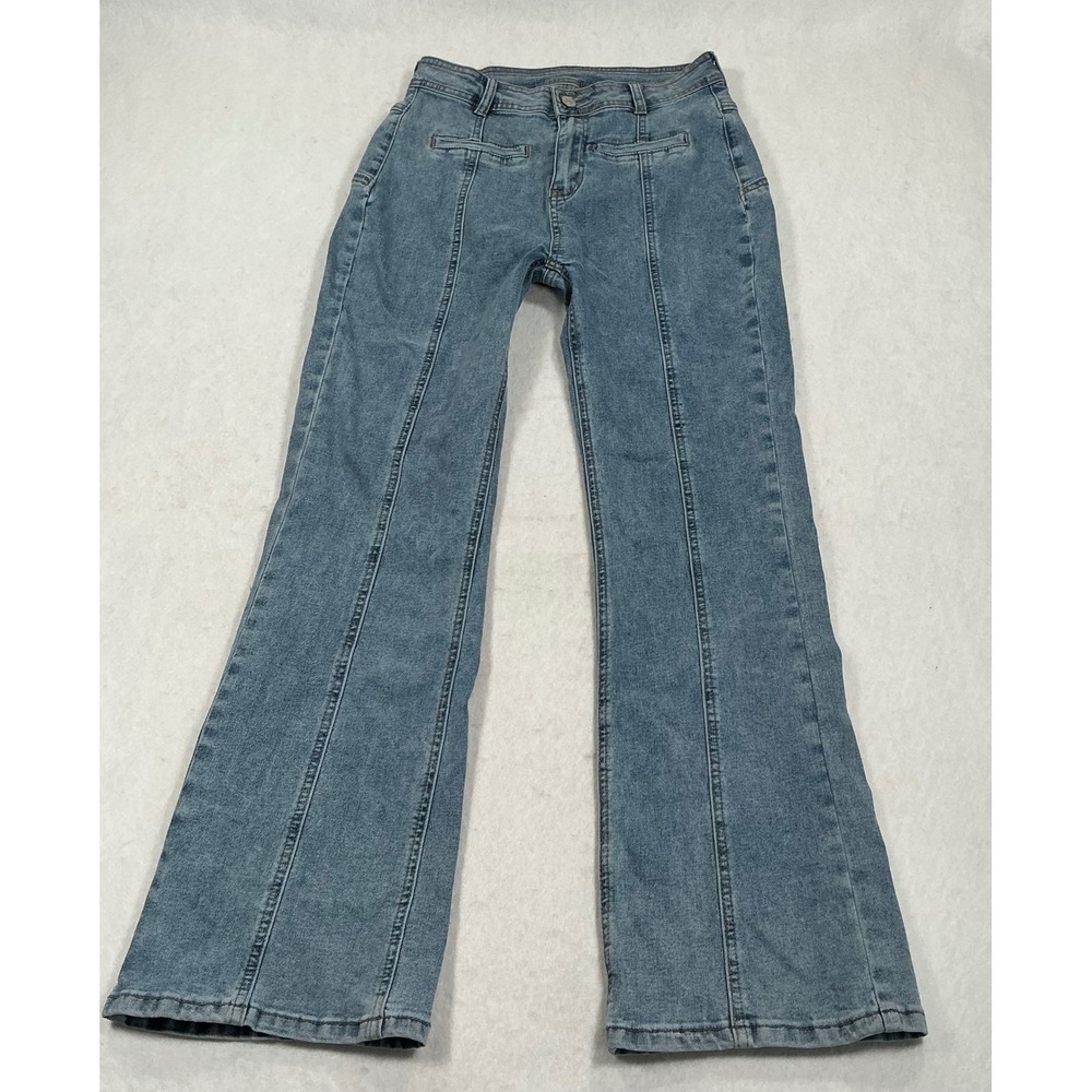 Unbranded Women Light Wash Red Star Back Flare Jeans High Rise Y2K Denim Small